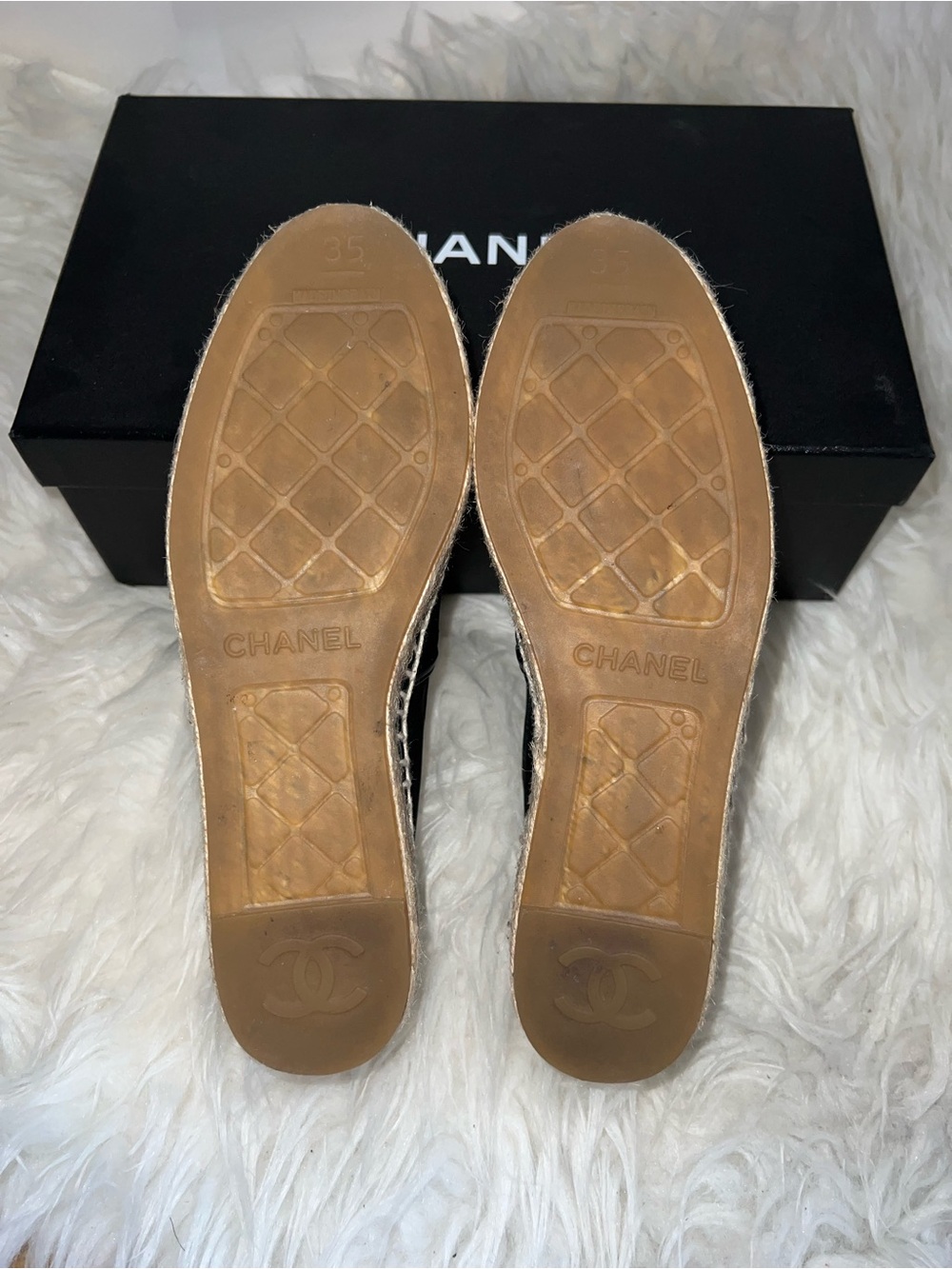 CHANEL Black Mesh Espadrille Slip-Ons with Embroidered CC - Picture 6 of 13